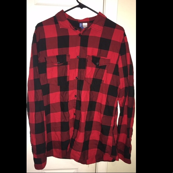 Men’s Large plaid long sleeve flannel black & red - Picture 1 of 4